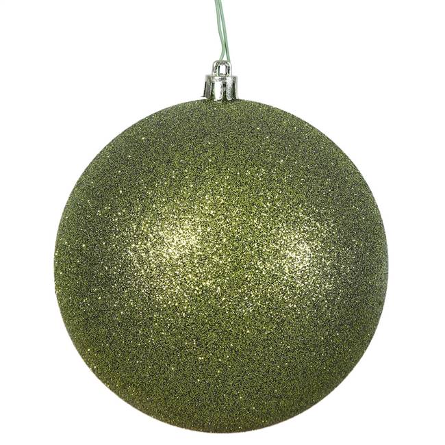 4.75" Olive Glitter Ball Drilled 4/Bag