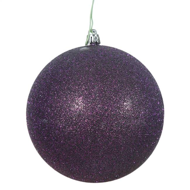 4.75" Plum Glitter Ball Drilled 4/Bag