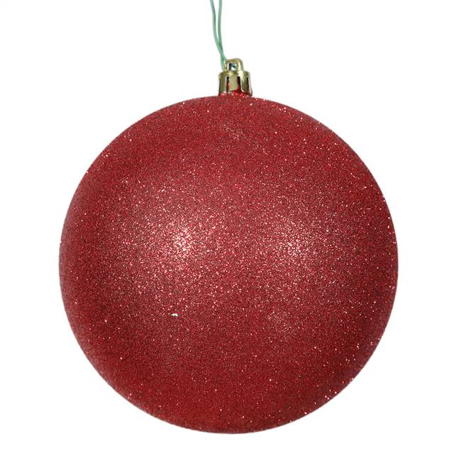 6" Red Glitter Ball Drilled 4/Bag