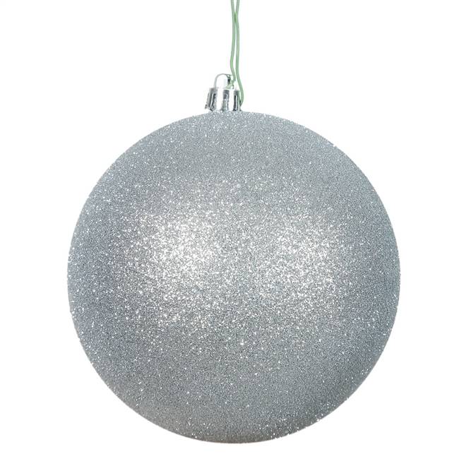 6" Silver Glitter Ball Drilled 4/Bag