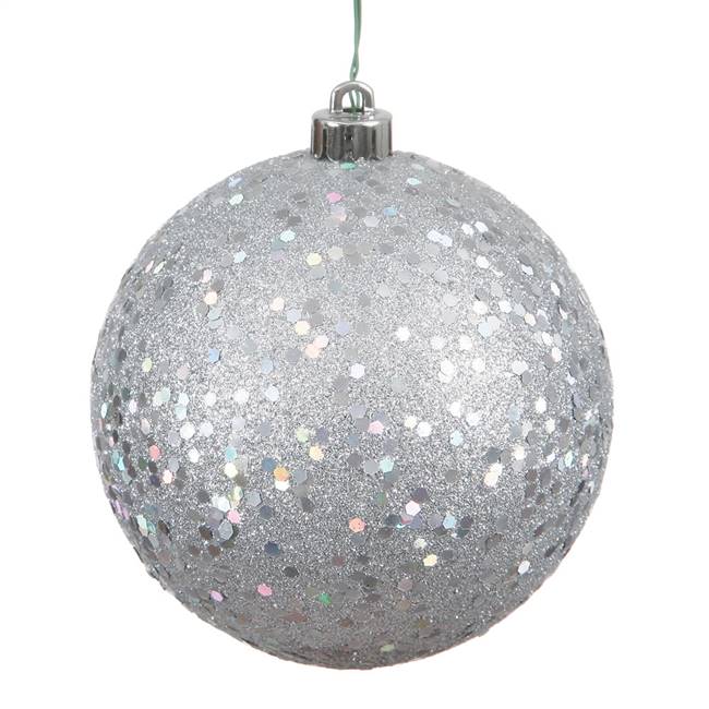 6" Silver Sequin Ball Drilled 4/Bag