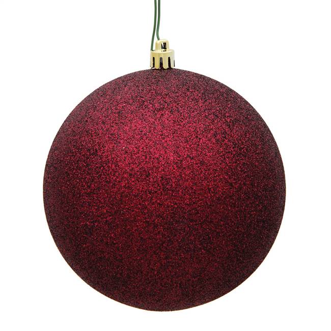 6" Burgundy Glitter Ball Drilled 4/Bag