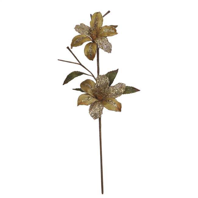 23" Gold Velvet Magnolia 6" Flower x 2