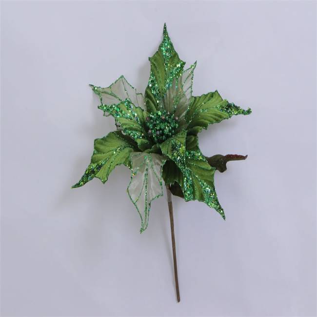 31" Lime Glitter Poinsettia 13" Flower