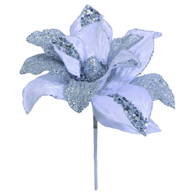 31" White Glitter Magnolia 13" Flower