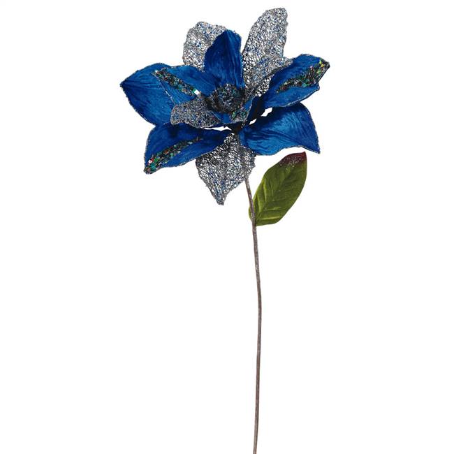 31" Blue Glitter Magnolia 13" Flower