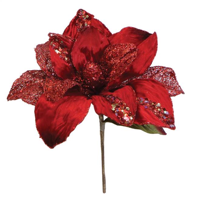 31" Red Glitter Magnolia 13" Flower