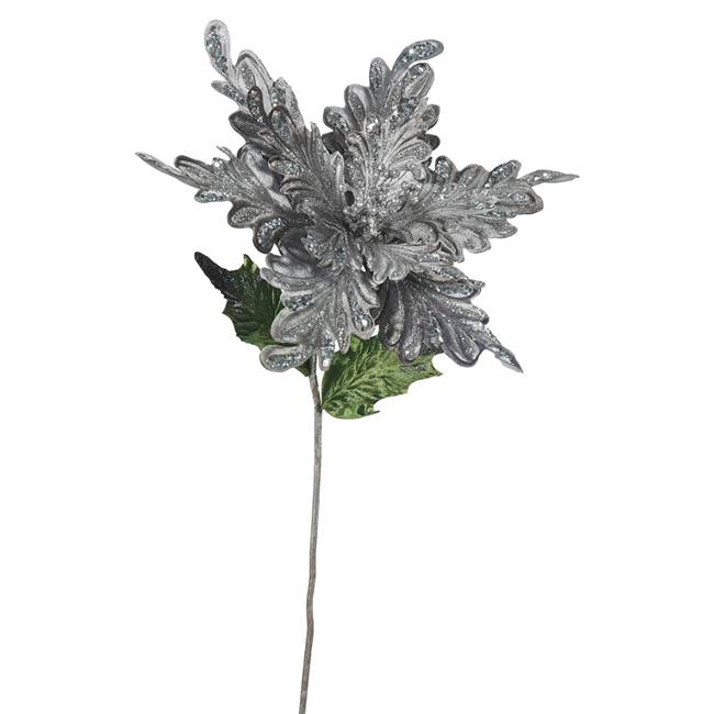 31" Pewter Poinsettia, 15" Flower 3/Bag