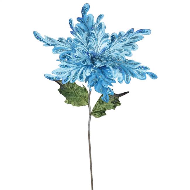 31" Sky Blue Poinsettia, 15" Flower 3/Ba