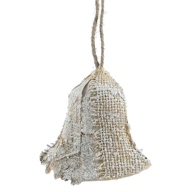 4.5" Half Burlap Half Birch Glitter Bell