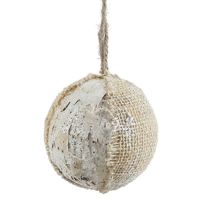 4" Half Burlap Half Birch Glitter Ball