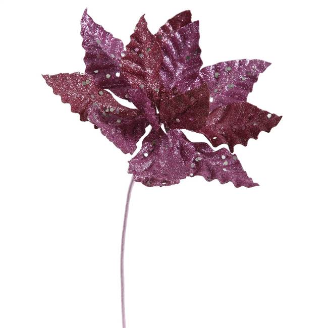 8" Magenta Sparkle Poinsettia Pick 6" Fl