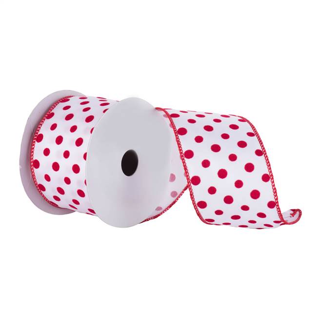 2.5" x 10yd White Red Dot Ribbon