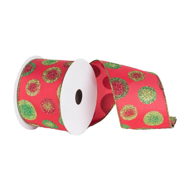 4" x 10yd Red Red-Grn Dots Ribbon