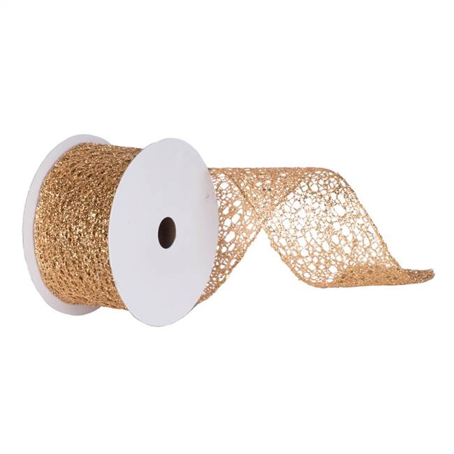 2.5" x 10yd Gold Glitter Mesh Ribbon