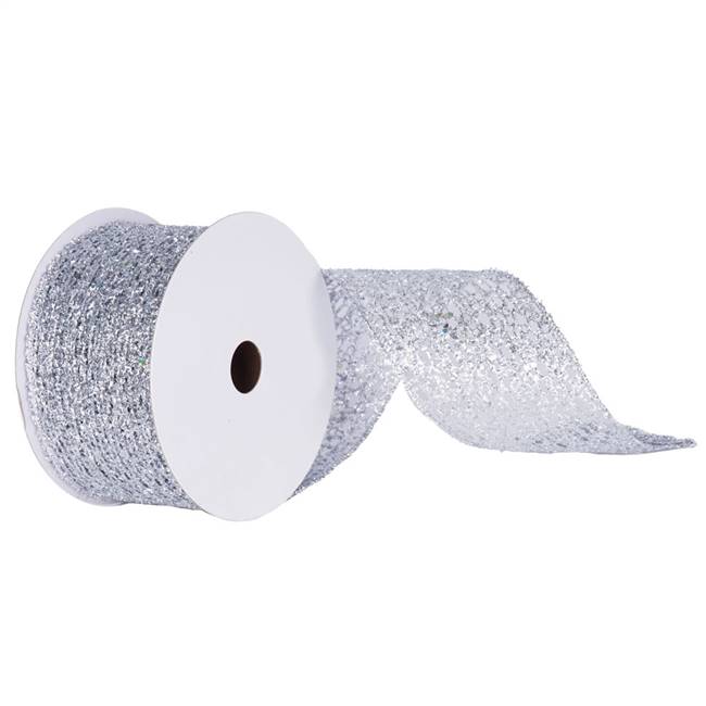 4" x 10yd Silver Glitter Mesh Ribbon