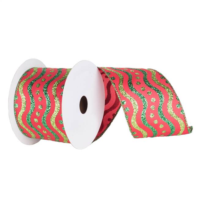 2.5" X 10yd Red Lime-Grn Swirl Dots