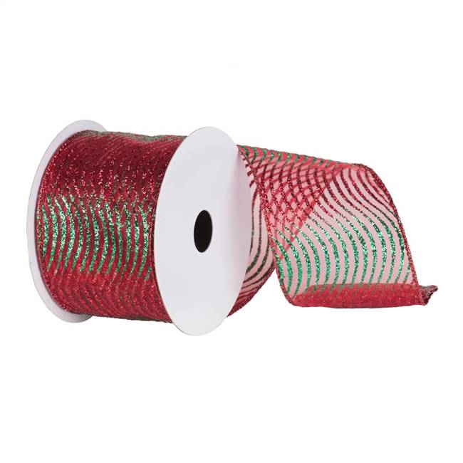 4" x 10yd Red-Green Glitter Swirl Mesh