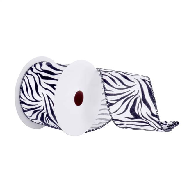 2.5" x 10yd White Black Velvet Zebra