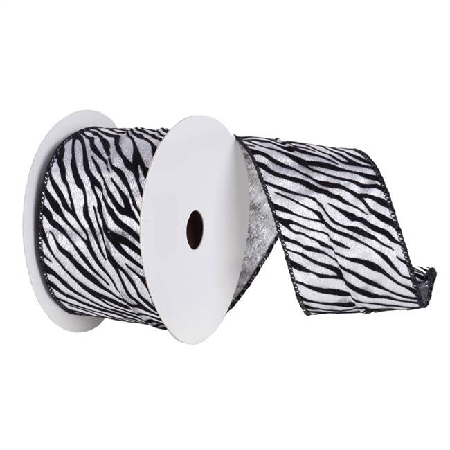 4" x 10yd Silver Lame Velvet Black Zebra