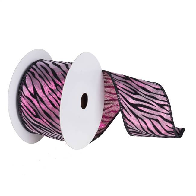 4" x 10yd Fushia Lame Velvet Black Zebra