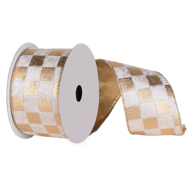 4" x 10yd Gold-Cream Check Lame