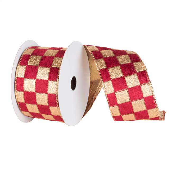 6" x 10yd Gold-Burgundy Check Lame