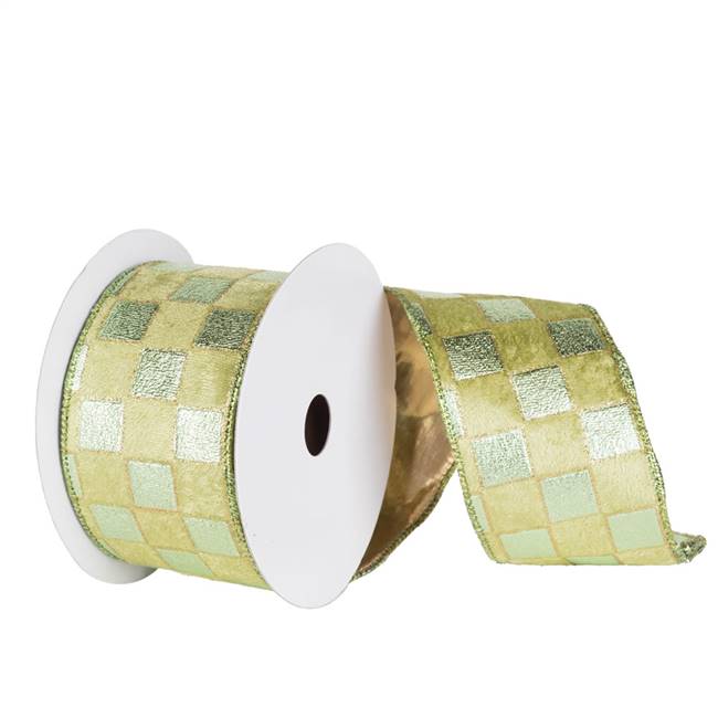 6" x 10yd Sage-Sage Check Gold Lame