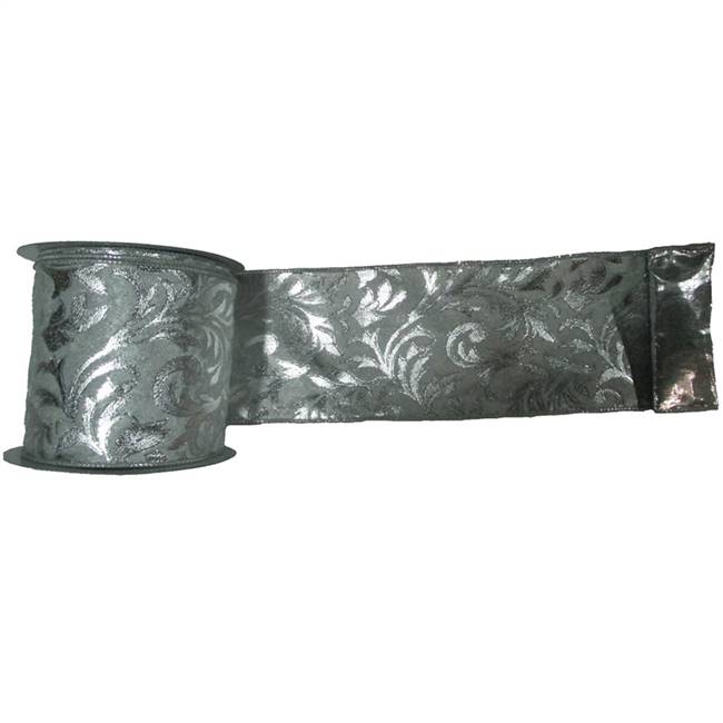 4" x 10yd Silver Lame-Silver Filigree