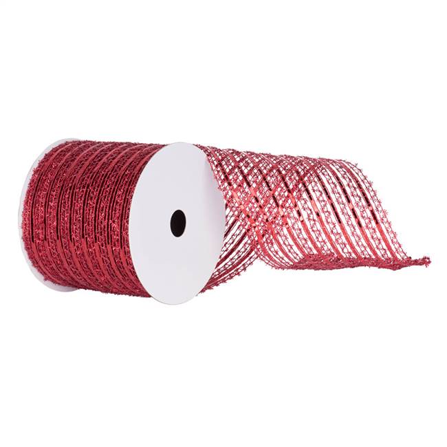 6" Red Metallic Striped Wired Mesh