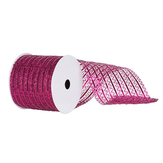 6" Cerise Metallic Striped Wired Mesh