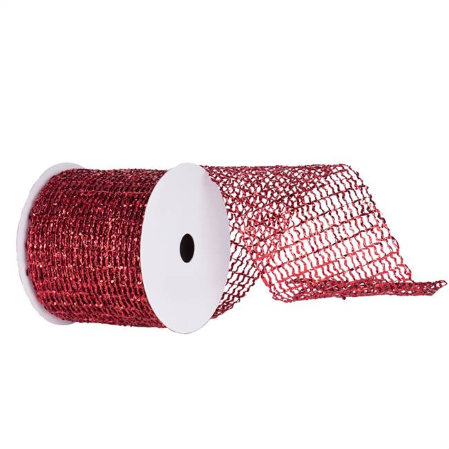 4" x 10yd Red Metallic Wired Mesh