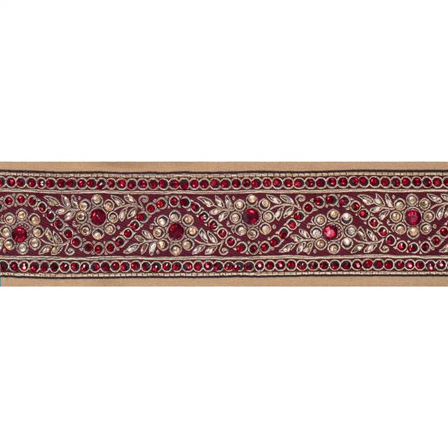 4" x 5Yd Red Gold Stone Trim Dupion