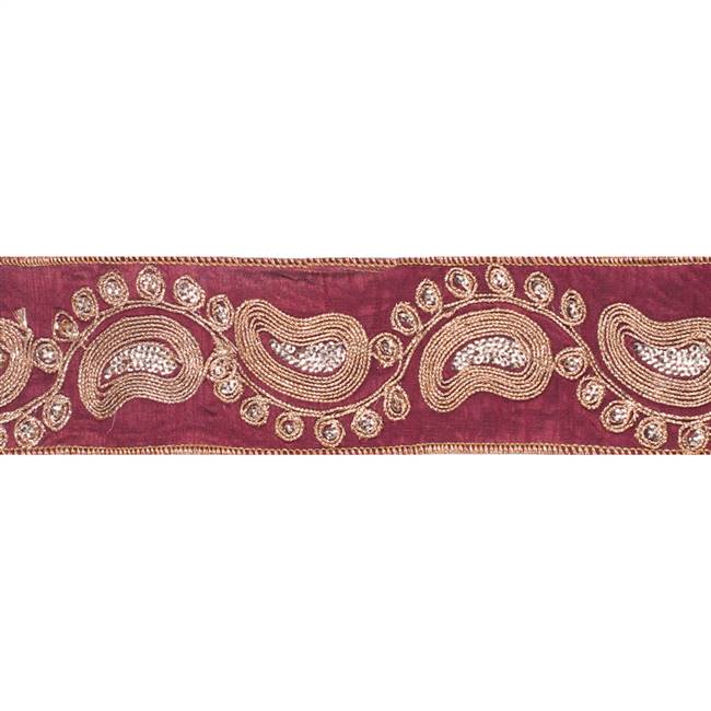 2.5" x 5Yd Gold Seq Paisley Burgundy