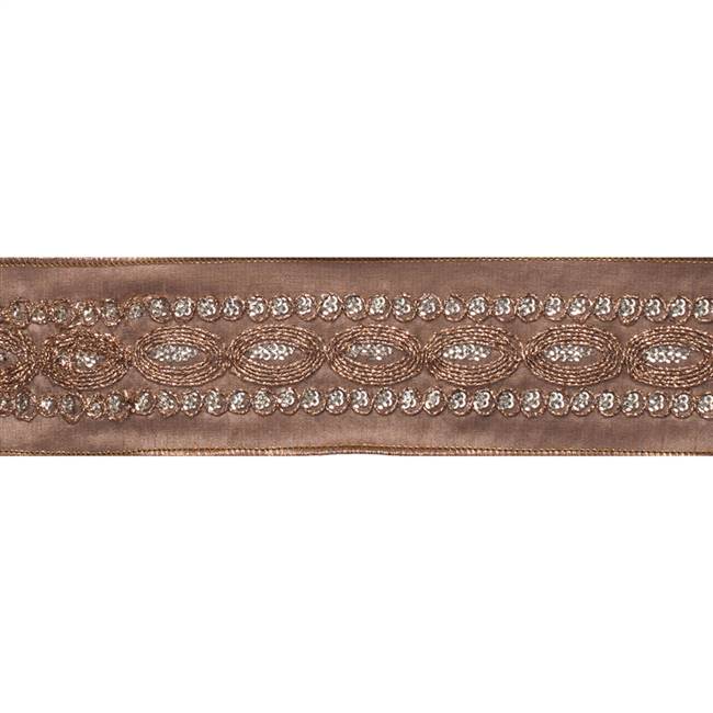 2.5" x 5Yd Copper Sequin Trim Taupe