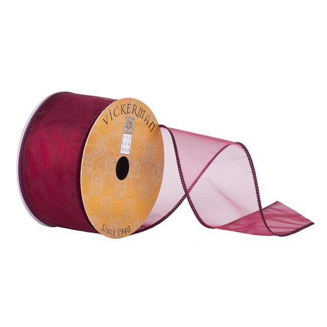 2.5" x 10yd Burgundy Sheer Wired