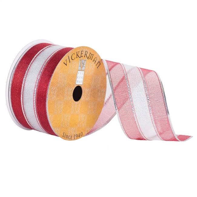 2.5" x 10yd Silver Red Sheer Stripe Wire