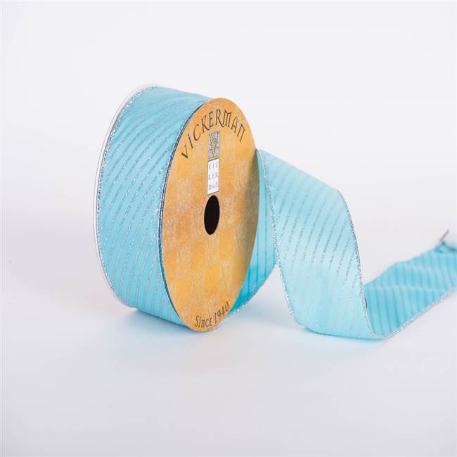 2.5" x 10yd Aqua Silver Stripe