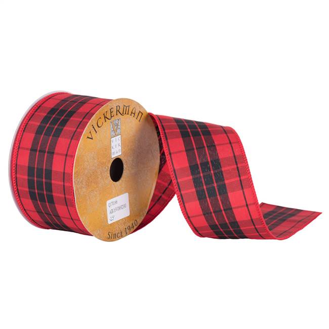 2.5" x 10yd Red Black Plaid Wired