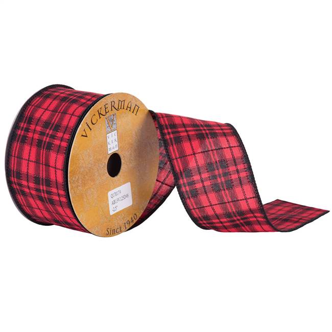 2.5" x 10yd Red Black Plaid Wired