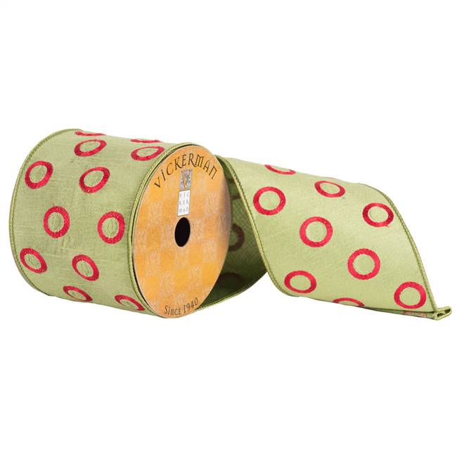 4" x 10yd Green with Red Circles