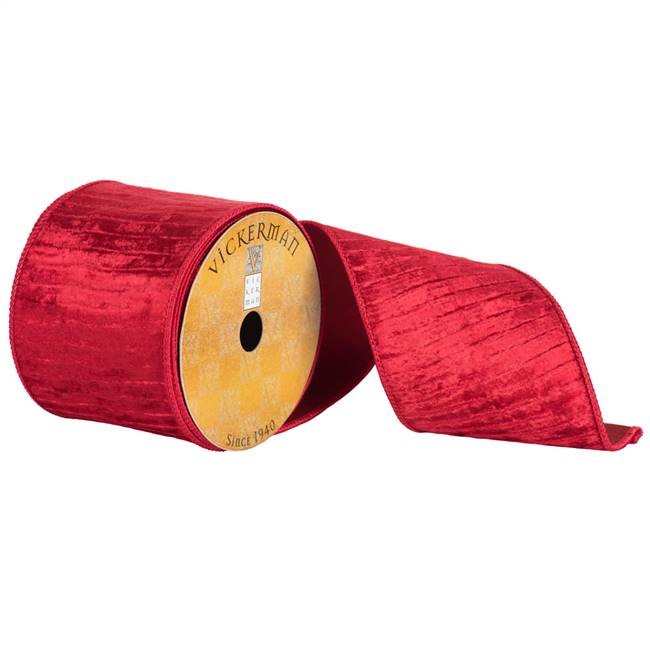 4" x 10yd Red Velvet Pleated Metallic