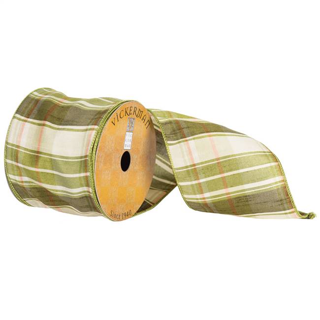 4" x 10yd Green White Plaid