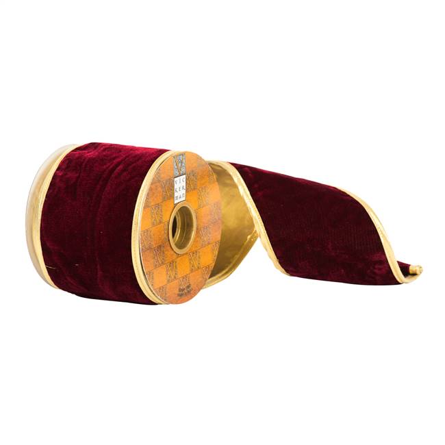 4" x 10yd Burgundy Plush Velvet GoldEdge