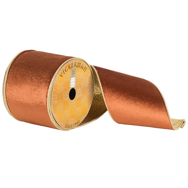 4" x 10yd Copper Plush Velvet Gold Edge