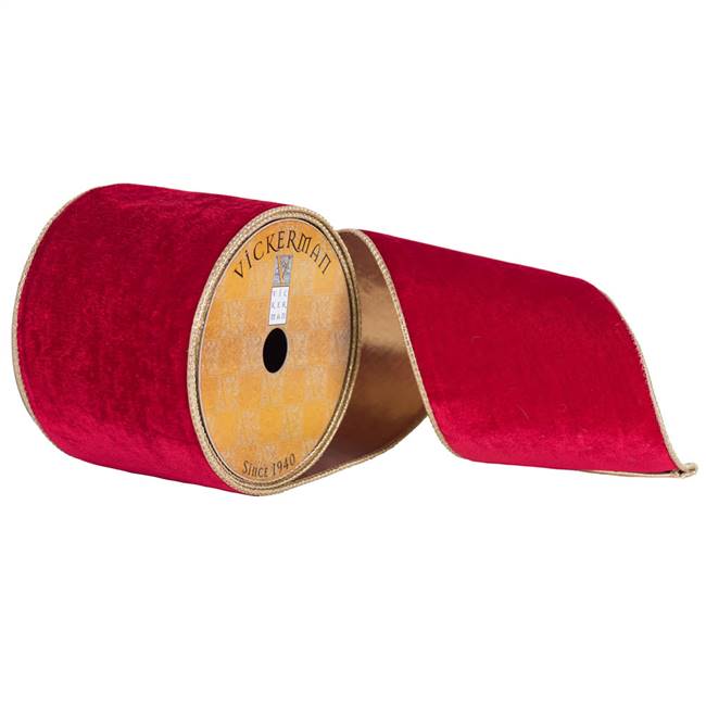 4" x 10yd Deep Red Plush Velvet Gold