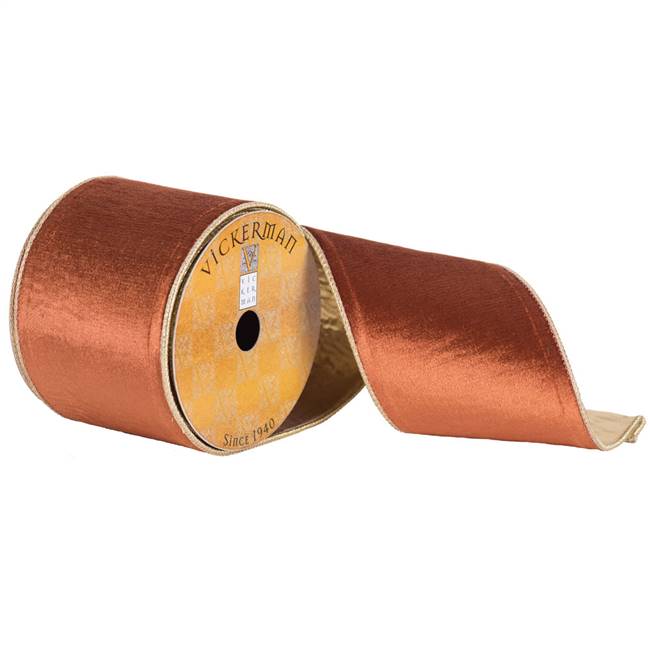 4" x 10yd Copper Flat Velvet Gold Edge