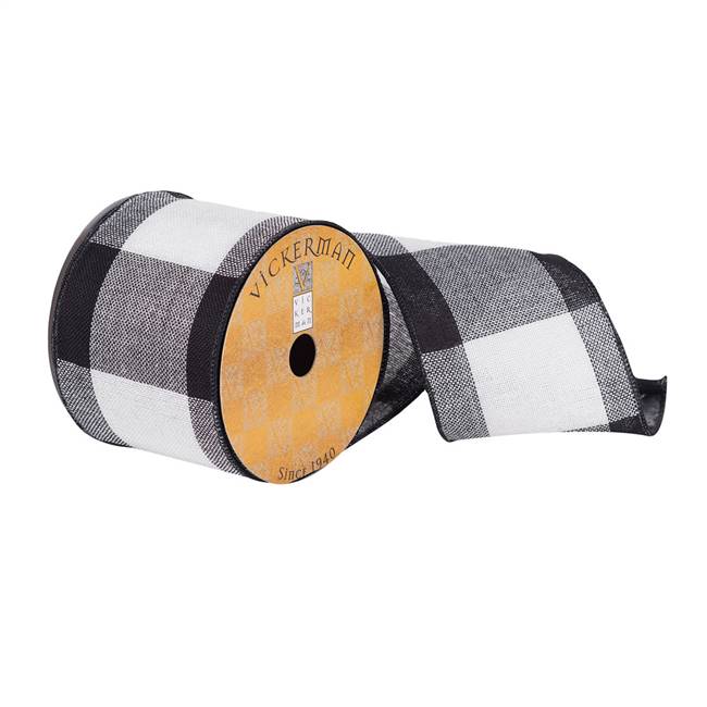 4"x10Yd Black/White Soft Plaid Ribbon