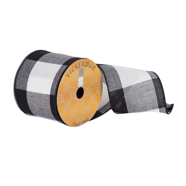 4"x10Yd Black/White Plaid Ribbon