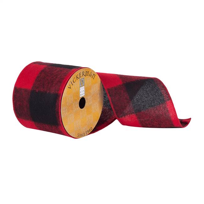 4"x10Yd Red/Black Soft Plaid Ribbon